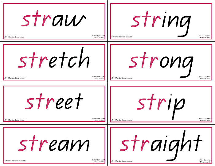Initial Consonant Blends Matching Words
